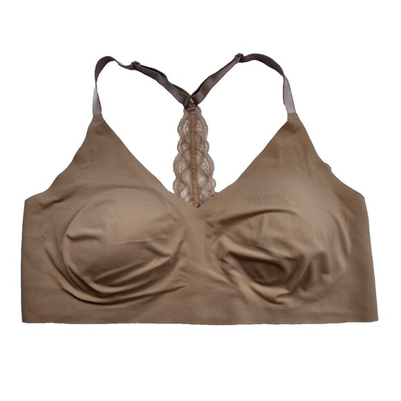 True and Co 16867 Triangle Lace Racerback Bra US Size Large Beige Nude - Picture 2 of 5